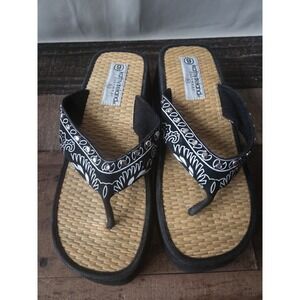 Kathy Ireland Wedge Flip Flop Sandals Straw Bottom Womens Sz 9